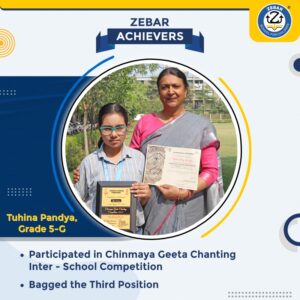 Tuhina Pandya from Class 5G secured 3rd position in Chinmaya Geeta Chanting Inter-School Competition
